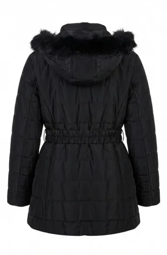 Veste à Capuche Grande Taille Avec Ceinture 6345-01 Noire 6345-01