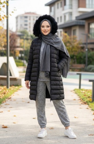 Hooded Zippered Puffer Jacket 0168-02 Black 0168-02