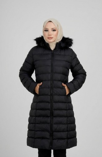 Hooded Zippered Puffer Jacket 0168-02 Black 0168-02