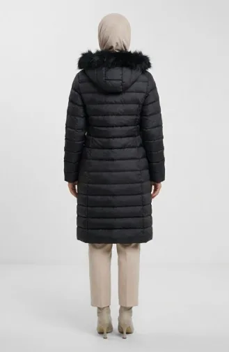 Kapüşonlu Fermuarlı Şişme Mont 0168-02 Siyah