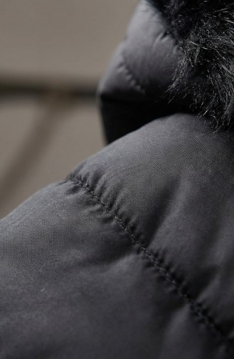 Hooded Zippered Puffer Jacket 0168-02 Black 0168-02