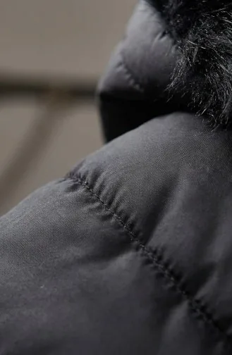 Kapüşonlu Fermuarlı Şişme Mont 0168-02 Siyah