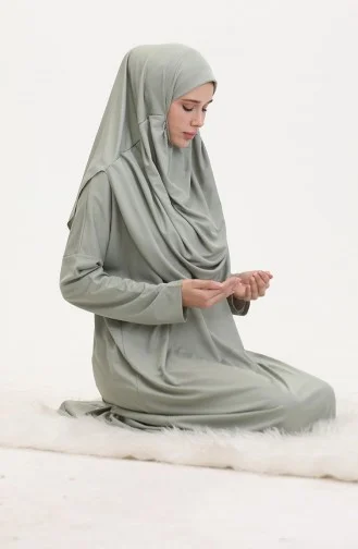 Praktische Gebedsjurk In Groot Formaat Met Tas 1975-10 Çağla Yesil 1975-11