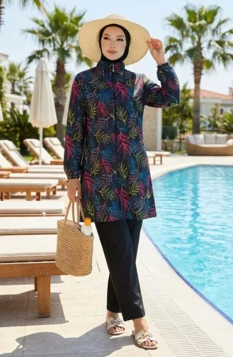Tesettür Mayo Tropikal Desen 3 Lü Takım 1903-02 Fuşya 1903-02