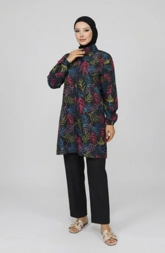 Tesettür Mayo Tropikal Desen 3 Lü Takım 1903-02 Fuşya 1903-02