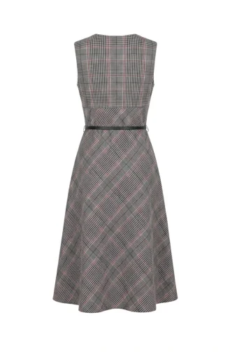 Mouwloze Jurk Met Ruitpatroon En Ceintuur 2223-01 Grijs 2223-01