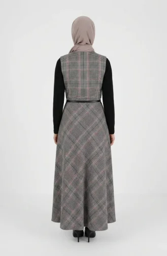 Ärmelloses Kleid Mit Karomuster Und Gürtel 2223-01 Grau 2223-01