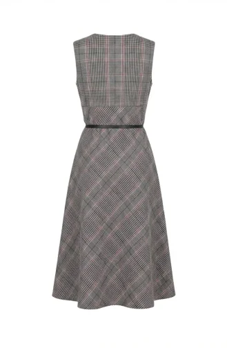 Ärmelloses Kleid Mit Karomuster Und Gürtel 2223-01 Grau 2223-01