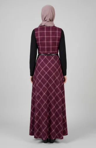 Plaid Patterned Belted Sleeveless Dress 2223-02 Burgundy 2223-02