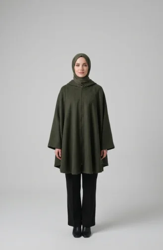Winterponcho Aus Kaschmir Mit Kapuze Und Reißverschluss 0241-01 Khaki 0241-01
