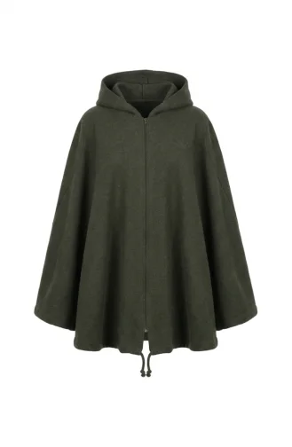 Winterponcho Aus Kaschmir Mit Kapuze Und Reißverschluss 0241-01 Khaki 0241-01