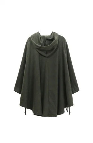 Winterponcho Aus Kaschmir Mit Kapuze Und Reißverschluss 0241-01 Khaki 0241-01