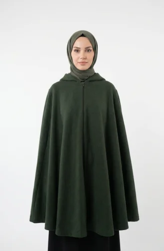 Winterponcho Aus Kaschmir Mit Kapuze Und Reißverschluss 0241-02 Grün 0241-02