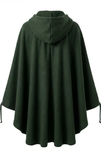 Winterponcho Aus Kaschmir Mit Kapuze Und Reißverschluss 0241-02 Grün 0241-02