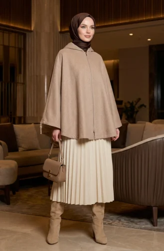 Winterponcho Aus Kaschmir Mit Kapuze Und Reißverschluss 0241-03 Nerz 0241-03