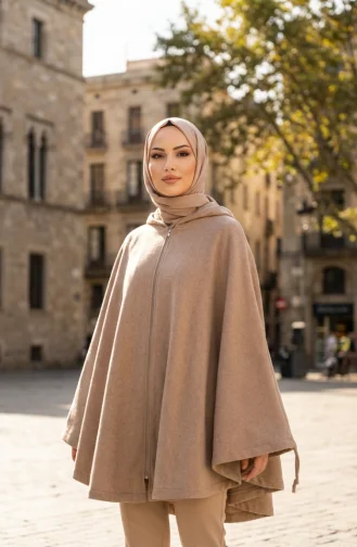 Winterponcho Aus Kaschmir Mit Kapuze Und Reißverschluss 0241-03 Nerz 0241-03