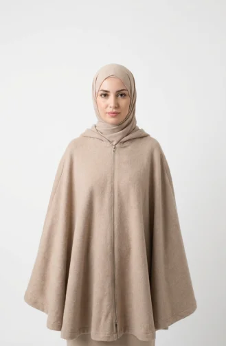 Winterponcho Aus Kaschmir Mit Kapuze Und Reißverschluss 0241-03 Nerz 0241-03