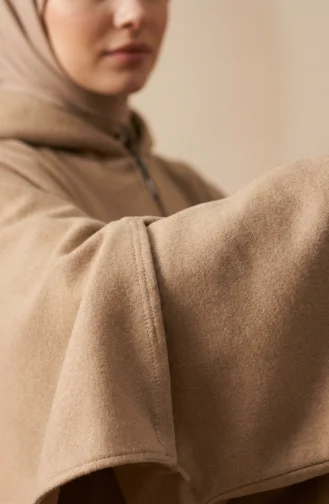 Winterponcho Aus Kaschmir Mit Kapuze Und Reißverschluss 0241-03 Nerz 0241-03