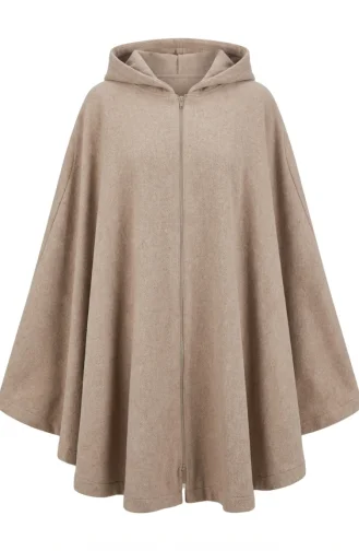 Winterponcho Aus Kaschmir Mit Kapuze Und Reißverschluss 0241-03 Nerz 0241-03