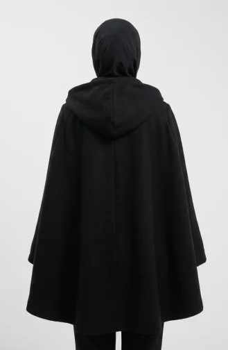Winterponcho Aus Kaschmir Mit Kapuze Und Reißverschluss 0241-04 Schwarz 0241-04