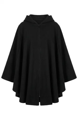 Winterponcho Aus Kaschmir Mit Kapuze Und Reißverschluss 0241-04 Schwarz 0241-04