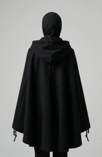 Winterponcho Aus Kaschmir Mit Kapuze Und Reißverschluss 0241-04 Schwarz 0241-04