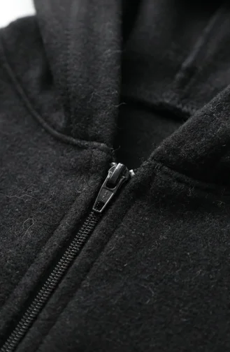 Winterponcho Aus Kaschmir Mit Kapuze Und Reißverschluss 0241-04 Schwarz 0241-04