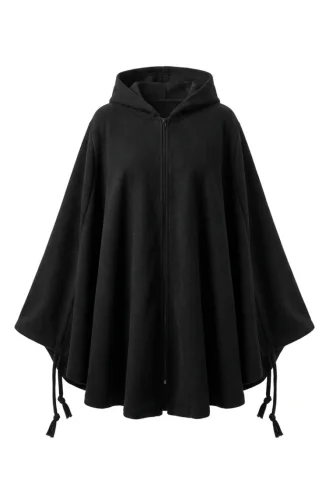Winterponcho Aus Kaschmir Mit Kapuze Und Reißverschluss 0241-04 Schwarz 0241-04