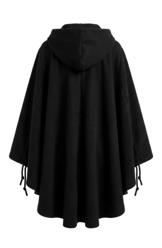 Winterponcho Aus Kaschmir Mit Kapuze Und Reißverschluss 0241-04 Schwarz 0241-04