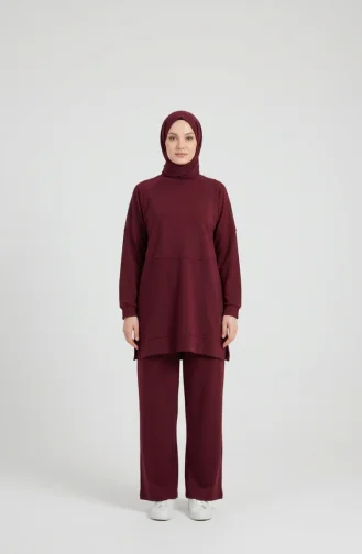 Oysho Fabric Two-Piece Set With Shoulder Stone Embellishment 0240-01 Burgundy 0240-01