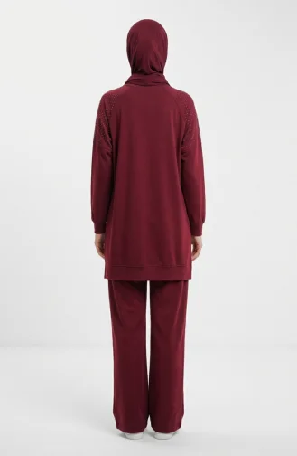 Oysho Fabric Two-Piece Set With Shoulder Stone Embellishment 0240-01 Burgundy 0240-01