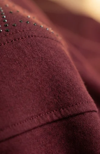 Oysho Fabric Two-Piece Set With Shoulder Stone Embellishment 0240-01 Burgundy 0240-01