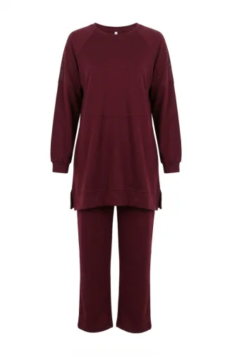 Oysho Fabric Two-Piece Set With Shoulder Stone Embellishment 0240-01 Burgundy 0240-01
