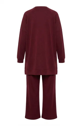Oysho Fabric Two-Piece Set With Shoulder Stone Embellishment 0240-01 Burgundy 0240-01