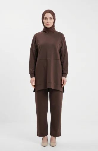 Ensemble Deux Pièces En Tissu Oysho Avec Ornement De Pierre Aux épaules 0240-02 Marron 0240-02