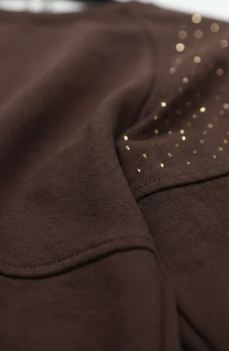 Ensemble Deux Pièces En Tissu Oysho Avec Ornement De Pierre Aux épaules 0240-02 Marron 0240-02