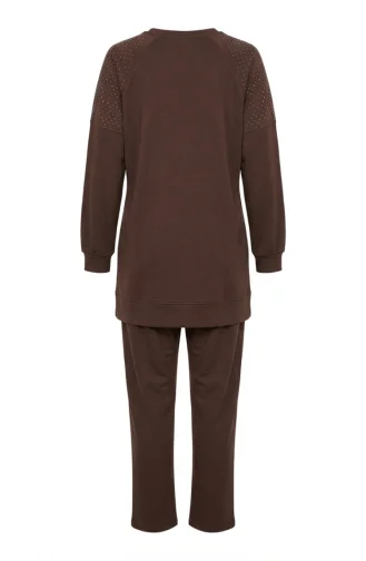 Ensemble Deux Pièces En Tissu Oysho Avec Ornement De Pierre Aux épaules 0240-02 Marron 0240-02