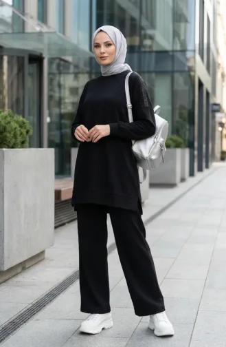 Oysho Fabric Two-Piece Set With Shoulder Stones 0240-03 Black 0240-03