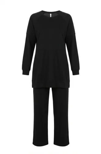 Oysho Fabric Two-Piece Set With Shoulder Stones 0240-03 Black 0240-03