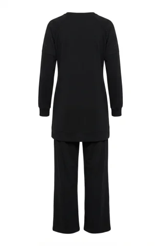 Oysho Fabric Two-Piece Set With Shoulder Stones 0240-03 Black 0240-03