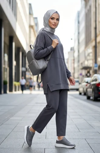 Ensemble Deux Pièces En Tissu Oysho Orné D`épaules 0240-04 Anthracite 0240-04