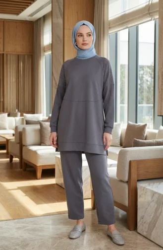 Ensemble Deux Pièces En Tissu Oysho Orné D`épaules 0240-04 Anthracite 0240-04