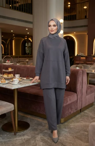 Ensemble Deux Pièces En Tissu Oysho Orné D`épaules 0240-04 Anthracite 0240-04