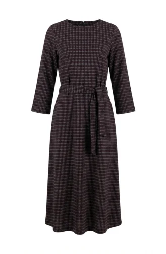 Geometrisch Patroon Hijabjurk Met Riem 2222-01 Paars 2222-01