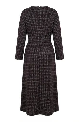 Geometrisch Patroon Hijabjurk Met Riem 2222-01 Paars 2222-01