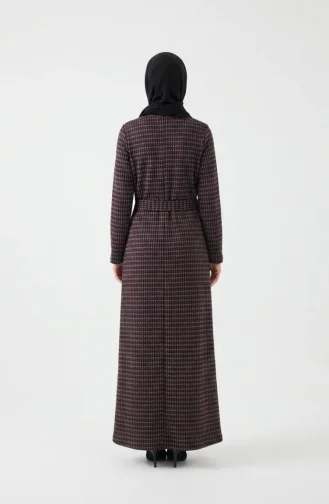 Geometrik Desenli Kuşaklı Tesettür Elbise 2222-01 Mor