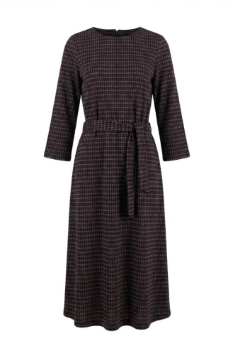 Geometrik Desenli Kuşaklı Tesettür Elbise 2222-01 Mor