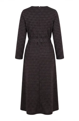 Geometrik Desenli Kuşaklı Tesettür Elbise 2222-01 Mor