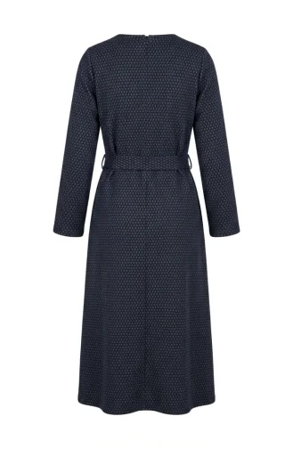 Geometrisch Patroon Hijabjurk Met Riem 2222-02 Petrol 2222-02