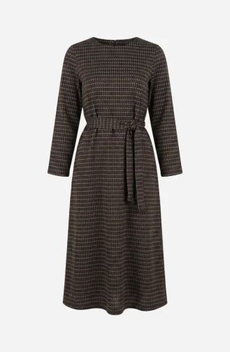 Geometrisch Patroon Hijabjurk Met Riem 2222-04 Bruin 2222-04